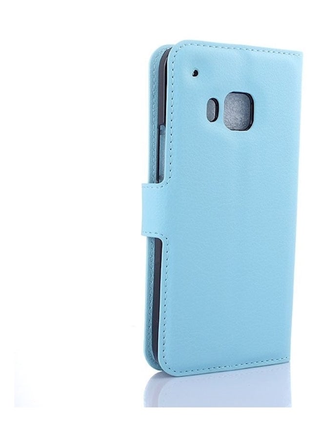 غطاء جلدي رفيع وبتصميم محفظة مع فتحات للبطاقات بلون أزرق لهاتف HTC ون M9 أزرق - Image 3