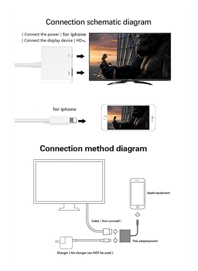 Generic - 8-Pin Digital AV Adapter For Select Iphone, Ipad And For Ipod Models, Hdtv Cable For Iphone White - Image 1