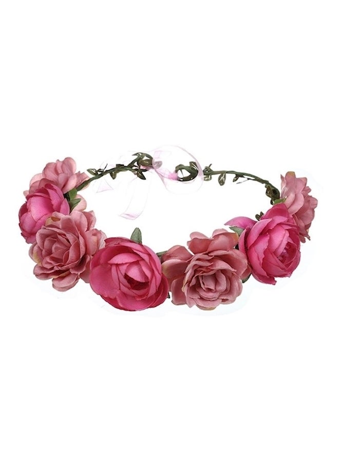 ربطة رأس بنقشة زهور وردي/ أخضر - Image 1