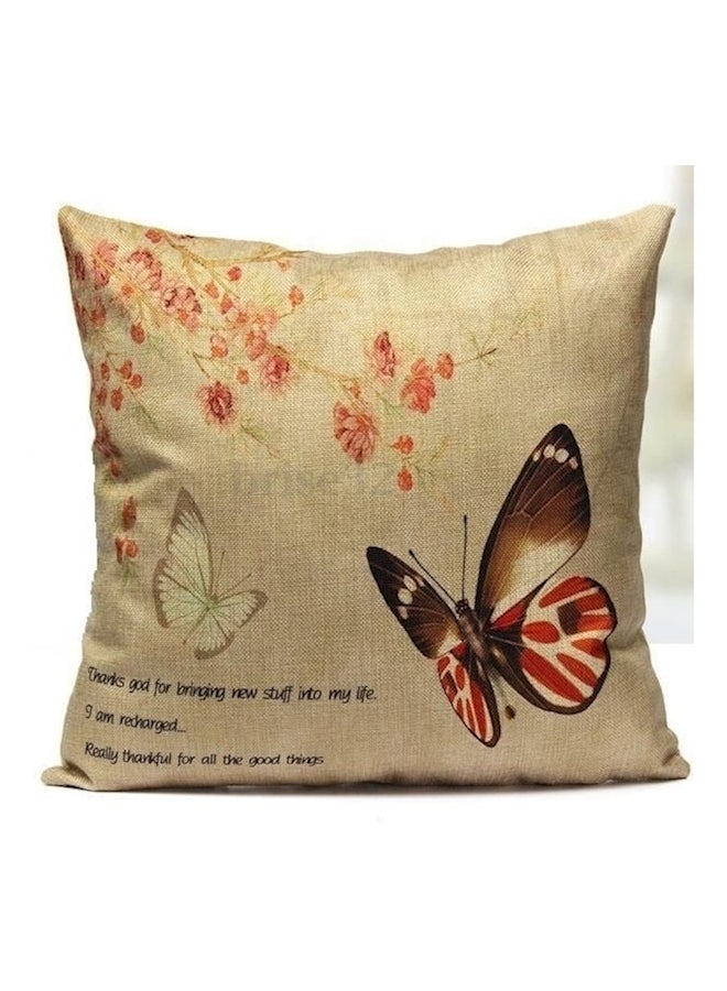 غطاء وسادة مطبوع cotton بيج/بني/أحمر 45x45سم