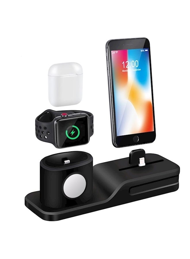3-In-1 Charging Holder For Apple iPhone Black - Image 1