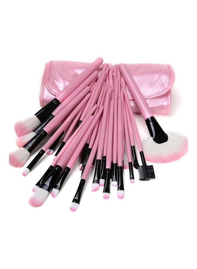 طقم فرش احترافية لمستحضرات التجميل من 32 قطعة مع حقيبة صغيرة وردي - Image 1