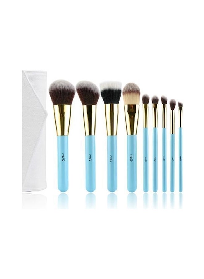 Generic - 9-Piece Colour Handle Makeup Brush Set Blue - Image 1