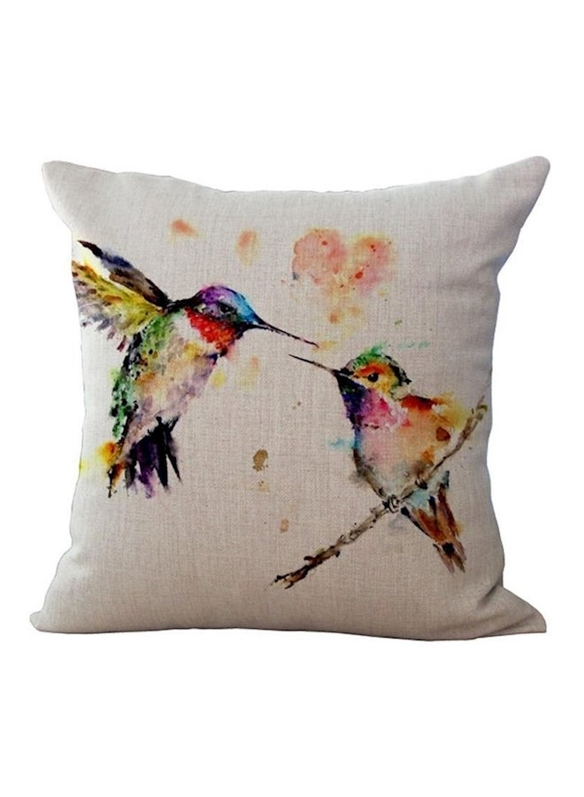 Birds Printed Cushion Cover Canvas White/Red/Yellow