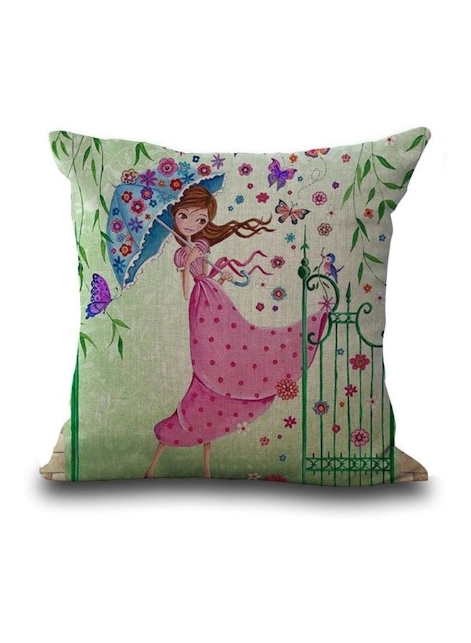 Umbrella Printed Cushion Cover Green/Pink/Blue