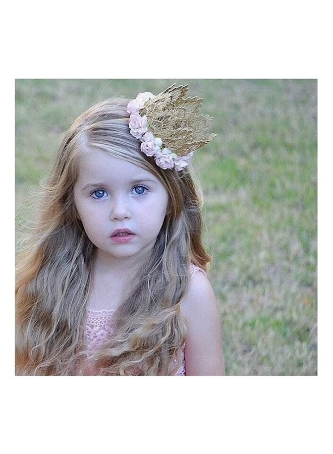 ربطة رأس بتصميم تاج مزينة بأزهار ذهبي/وردي 8x5.7سم - Image 1