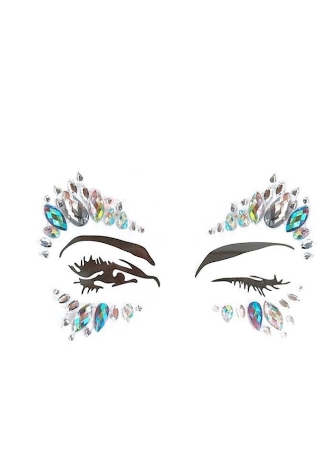 ملصق تاتو للوجه لامع ومرصع بالمجوهرات على شكل حورية البحر متعدد الألوان