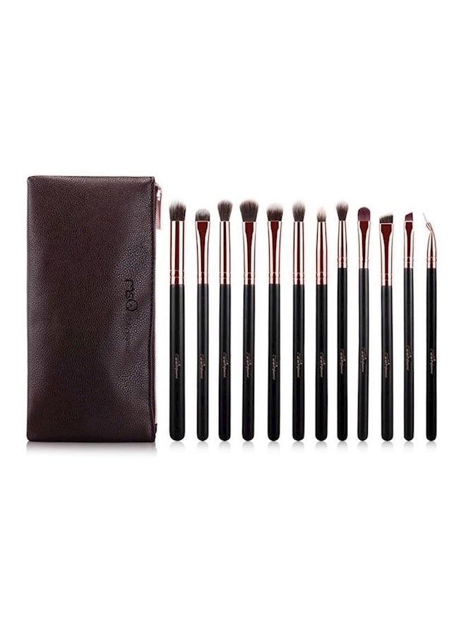 12-Piece Eyeshadow Makeup Brush Set With Polyurethane Leather Case Gold - Image 1