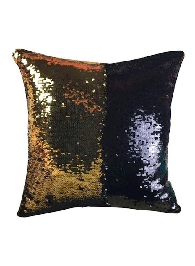 Sequined Throw Pillow Polyester Black/Gold 39x39cm - Image 1