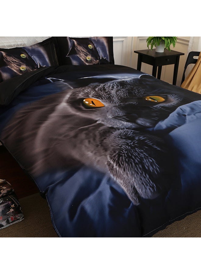 3-Piece Cat Printed 3D Bedding Set Cotton Multicolour 0.7kg  - Image 2