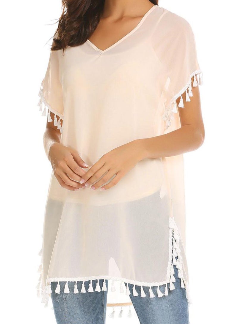 Fashion Short Sleeve Swimsuit Beach Cover Up Nude - Image 1
