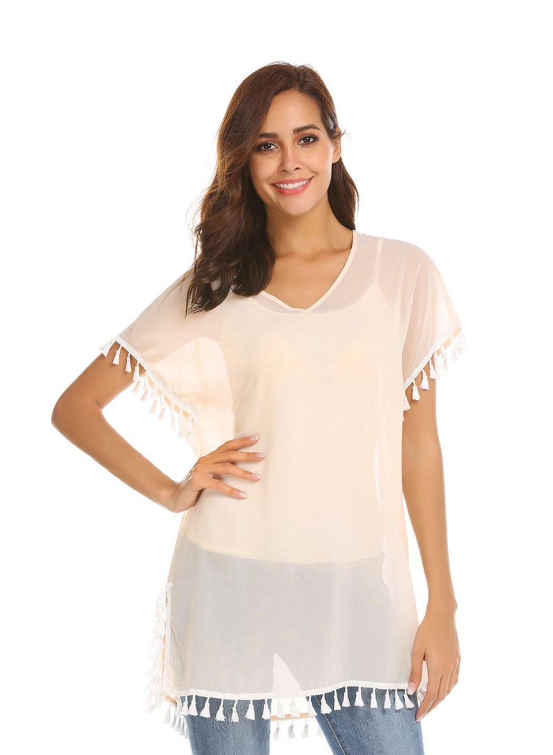 Fashion Short Sleeve Swimsuit Beach Cover Up Nude - Image 2