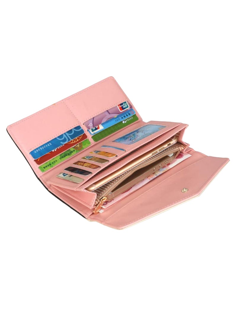 Generic 3-Fold Flowers Printing Long Envelop Wallet Purple/Beige  - Image 2