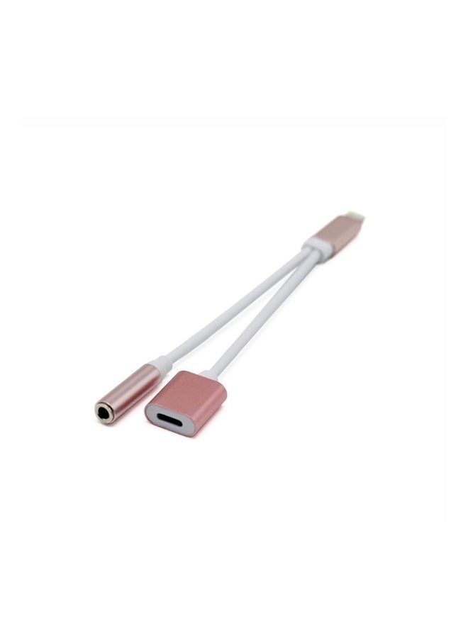 Dc 3.5Mm Interface USB Charge Jack Cables 2-In-1 Audio Interface Headphone Connector Converter Cable For iPhone7/7Plus/iPhone8/iPhone8Plus/iPhone X White/Pink - Image 2