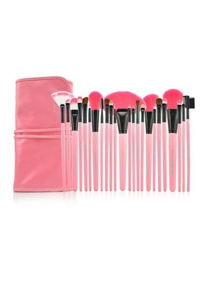 24-Piece Professional Makeup Set With Folding Pu Leather Bag Pink