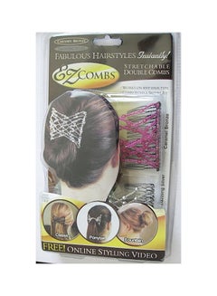 2-Piece Stretchable Double Comb Set Pink/Silver