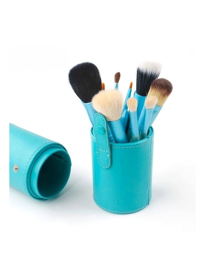 Generic 12-Piece Professional Makeup Brush Container Set With Leather Cup Holder Blue - Image 2