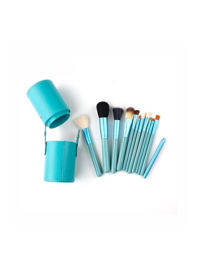 Generic 12-Piece Professional Makeup Brush Container Set With Leather Cup Holder Blue - Image 1