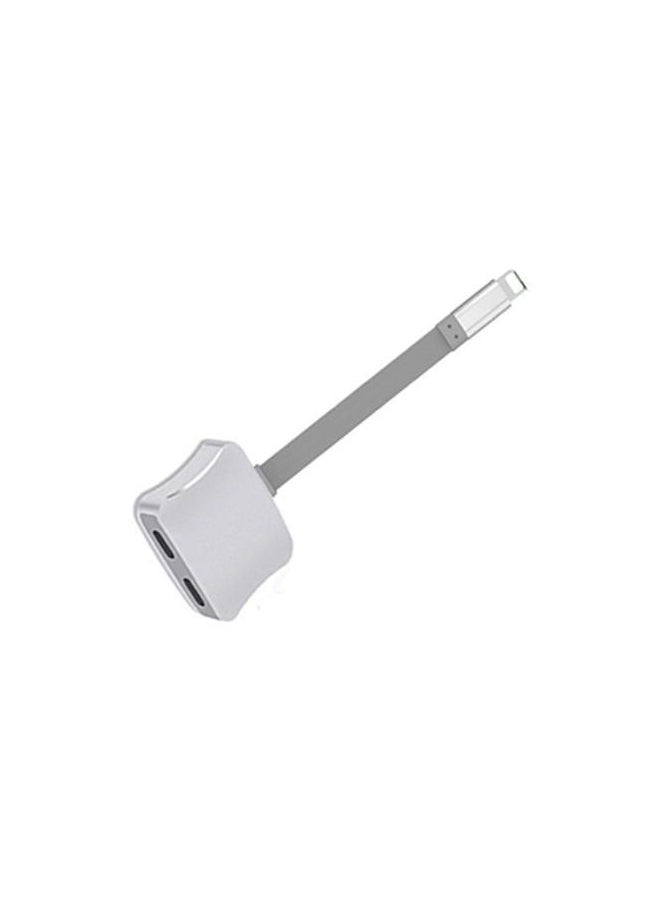 Generic - Dual Lightning Audio And Charging Adapter Grey/Silver - Image 1
