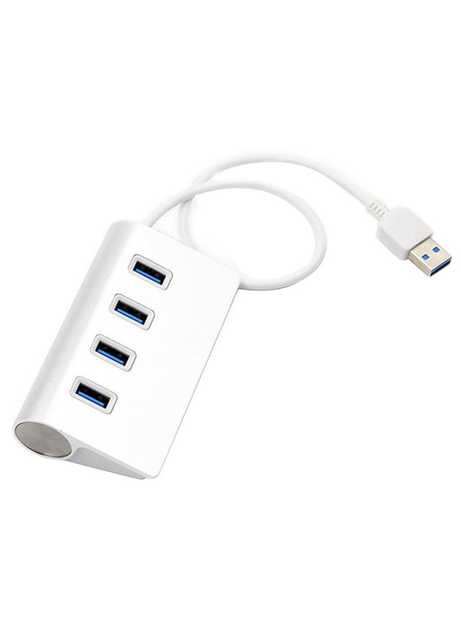 Aluminum 4 Port USB 3.0 Hub 5Gbps High Super Speed Adapter Cable For PC Laptop Silver - Image 1