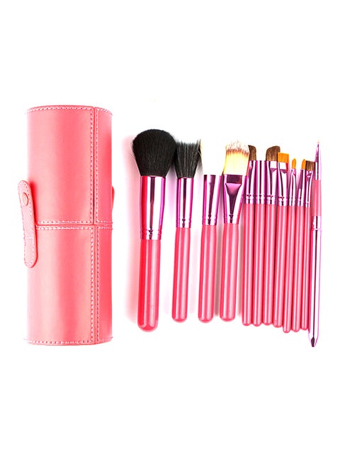 12-Piece Makeup Brush Set With Cylinder Case Red