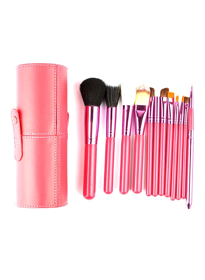12-Piece Makeup Brush Set With Cylinder Case Red