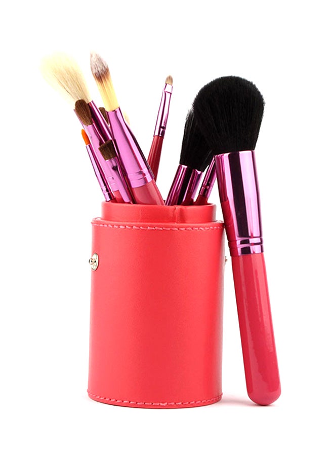 12-Piece Makeup Brush Set With Cylinder Case Red