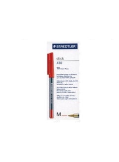 STAEDTLER 10-Piece Stick 430 Ballpoint Pen Red/Silver  - Image 1