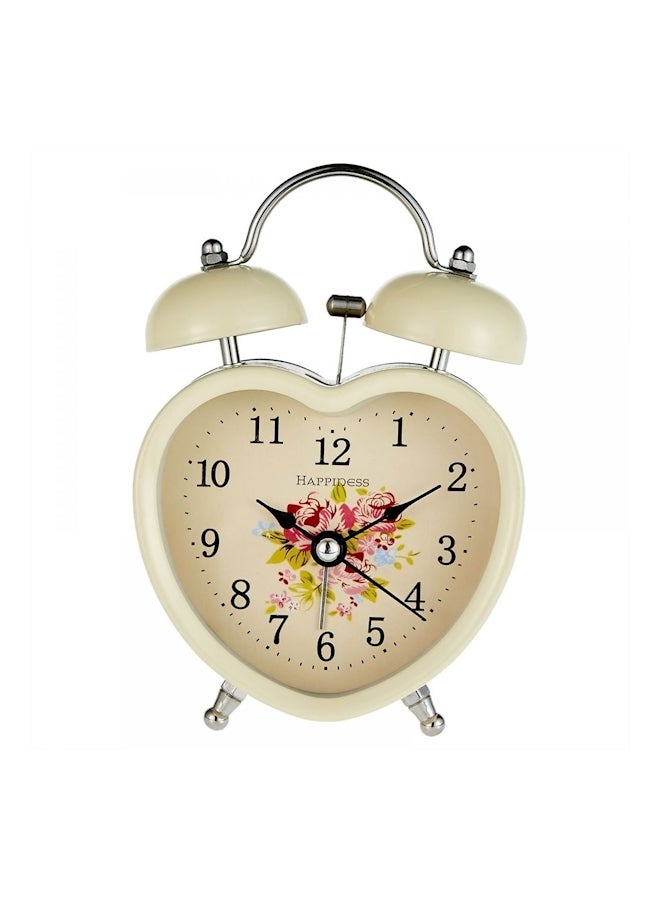 Heart Belt Battery Twin Bell Alarm Clock Beige  - Image 1