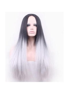 Long Roots Ombre Color Straight Heat Resistant Full Wig For Girls Grey
