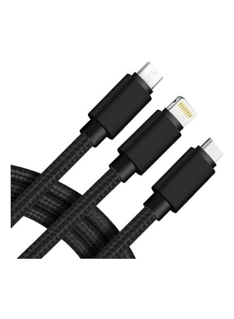 3 In 1USB Charger Charging Cable Cord For Iphone Type C Android Micro Us Black