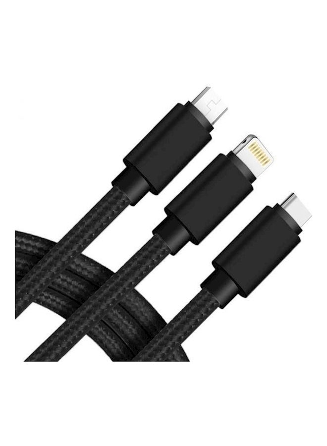 Generic - 3 In 1USB Charger Charging Cable Cord For Iphone Type C Android Micro Us Black - Image 1