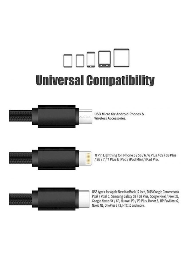 Generic - 3 In 1USB Charger Charging Cable Cord For Iphone Type C Android Micro Us Black - Image 1