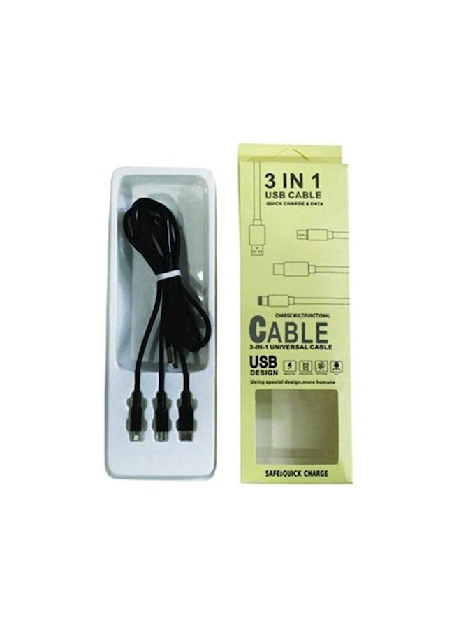 Generic - 3 In 1USB Charger Charging Cable Cord For Iphone Type C Android Micro Us Black - Image 1