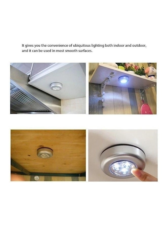 3 LED Closet Cabinet Lamp Battery Powered Wireless Stick Tap Silver - Image 3