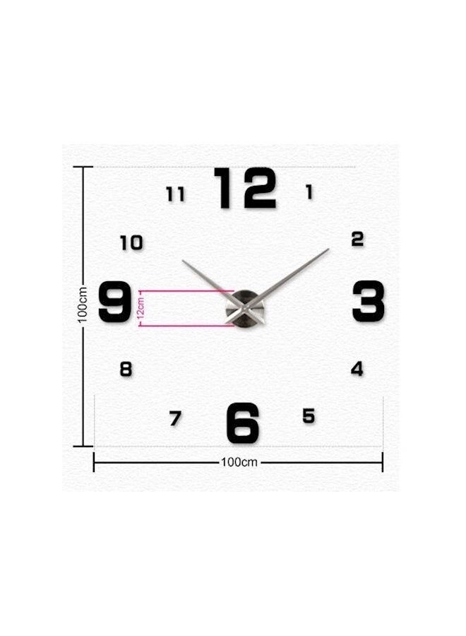 Large DIY Quartz 3D Acrylic Sticker Wall Clock Black/Silver 39.2cm  - Image 3