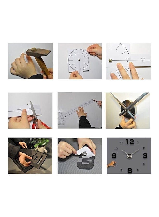Large DIY Quartz 3D Acrylic Sticker Wall Clock Black/Silver 39.2cm  - Image 4