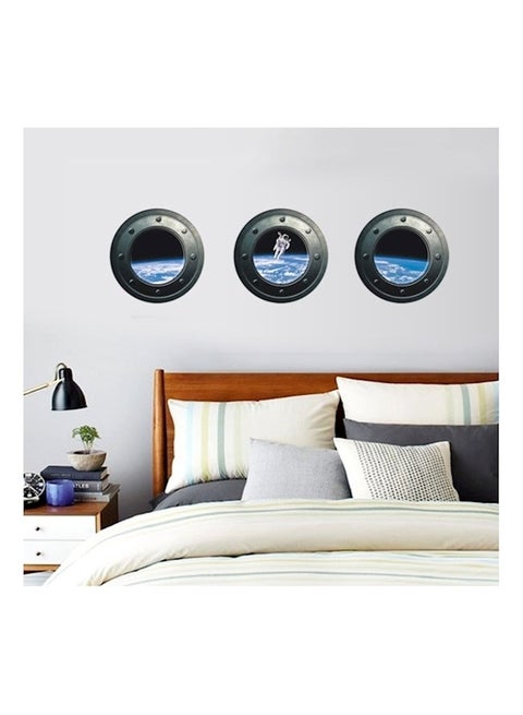 3D Simulation Windows Scenery Outer Space Astronauts Wall Stickers Multicolour
