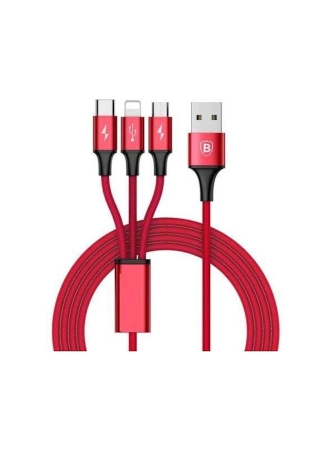 3 In 1 USB Charger Charging Cable Cord For Iphone USB Type C Android Micro Red - Image 1