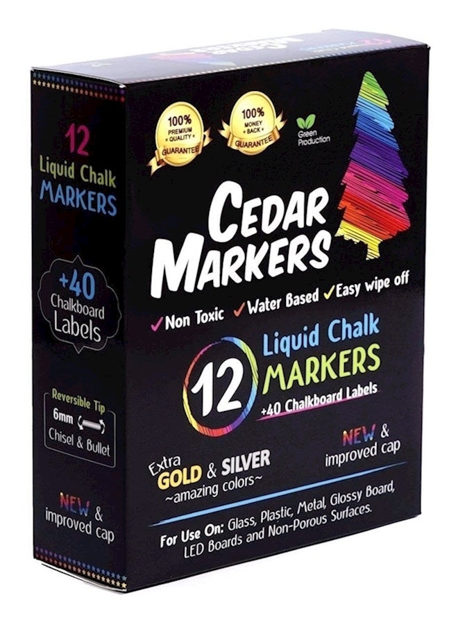 Cedar Markers Pack of 12 Liquid Chalk Markers Multicolour  - Image 1