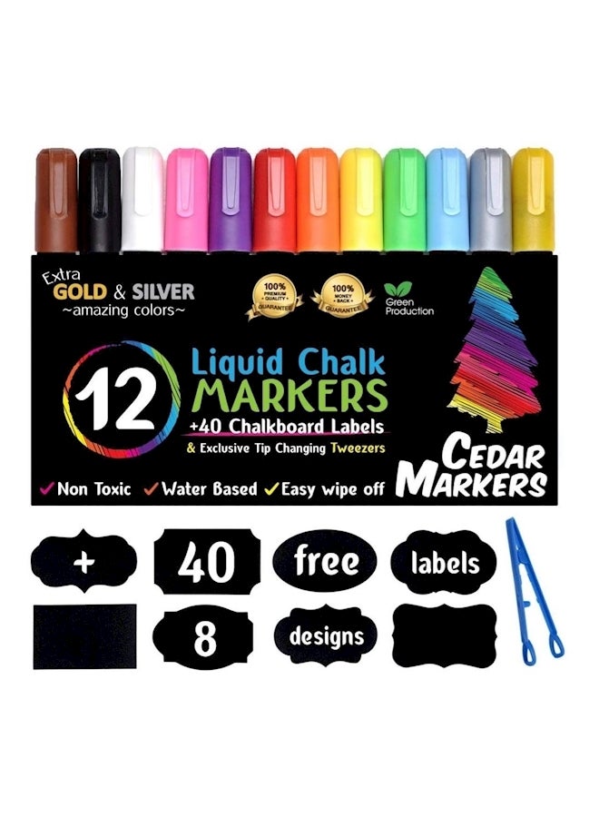 Cedar Markers Pack of 12 Liquid Chalk Markers Multicolour  - Image 2
