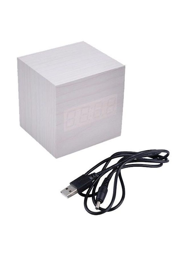 Generic - Modern Square Wood Digital Alarm Clock White - Image 1
