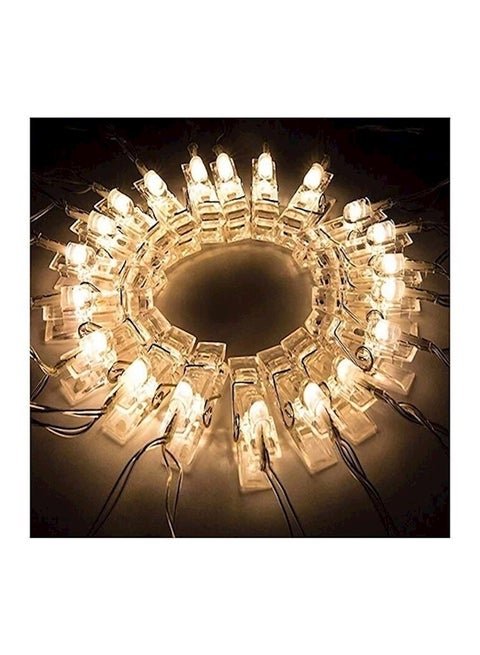شريط إضاءة مكون من 20 مصباح LED بمشابك لتعليق الصور ذهبي