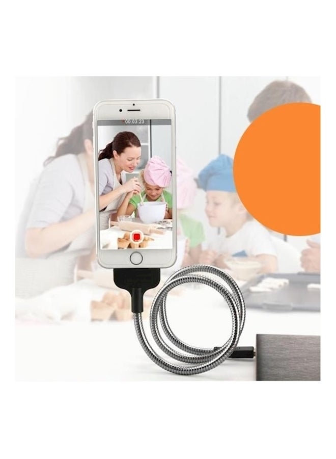 Multi-Functional Metal Soft Hose Palm Holder Type-C To USB Data Charging Cable Black/Silver - Image 3