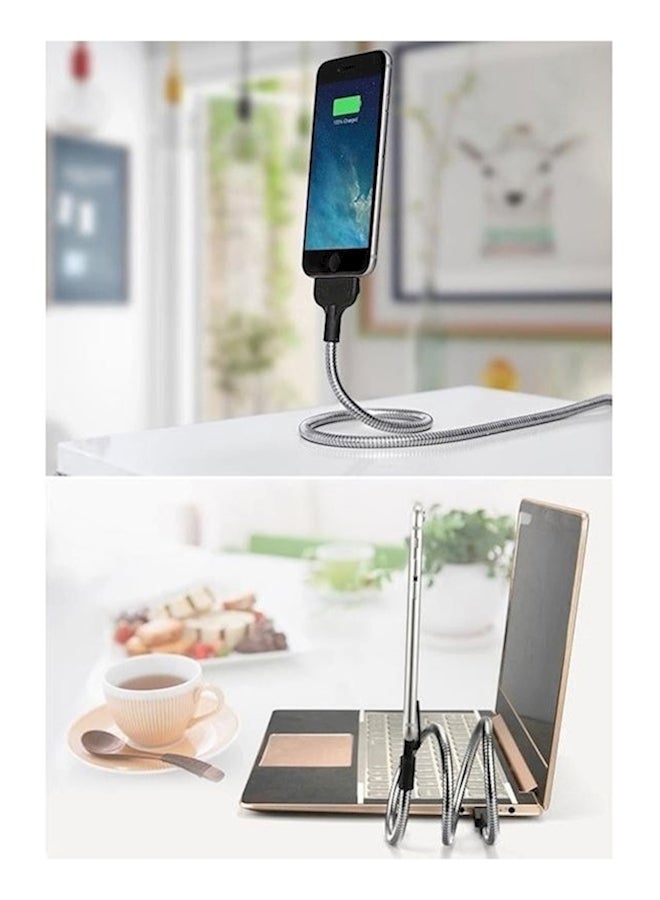 Multi-Functional Metal Soft Hose Palm Holder Type-C To USB Data Charging Cable Black/Silver - Image 5