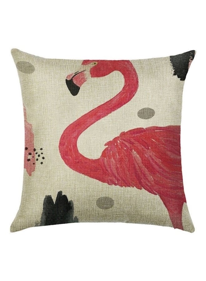 Flamingo Lotus Leaf Print Cotton Linen Square Cushion Cover Multicolour 