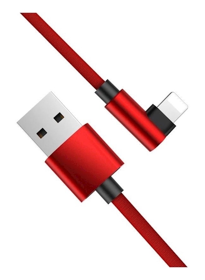 Right Angle Nylon USB Charging Syncing Cord For iPhone X/8/7/6/5/iPad/iPod Red - Image 1