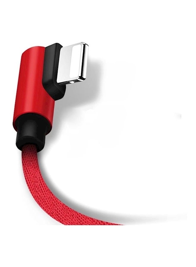 Right Angle Nylon USB Charging Syncing Cord For iPhone X/8/7/6/5/iPad/iPod Red - Image 2