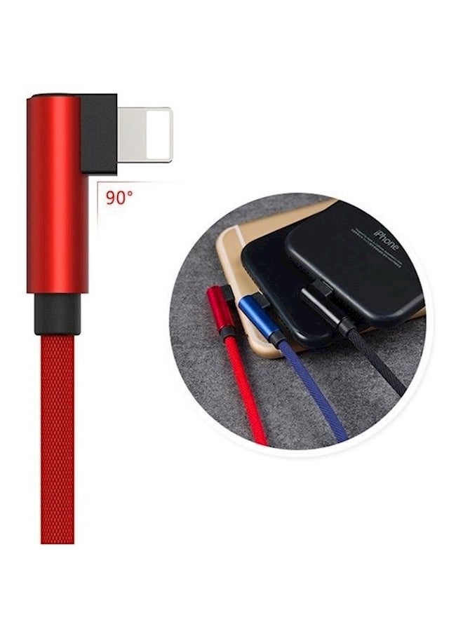 Right Angle Nylon USB Charging Syncing Cord For iPhone X/8/7/6/5/iPad/iPod Red - Image 3