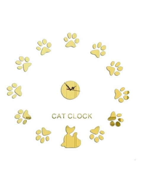 3D Acrylic Material Removable Cat Paw Print Pattern Wall Clock Yellow